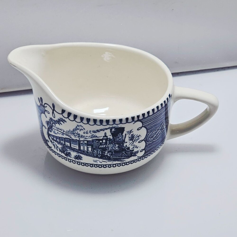 Currier Ives Creamer 2.75" Royal Pottery Steam Locomotive USA transferware irons - Picture 2 of 8